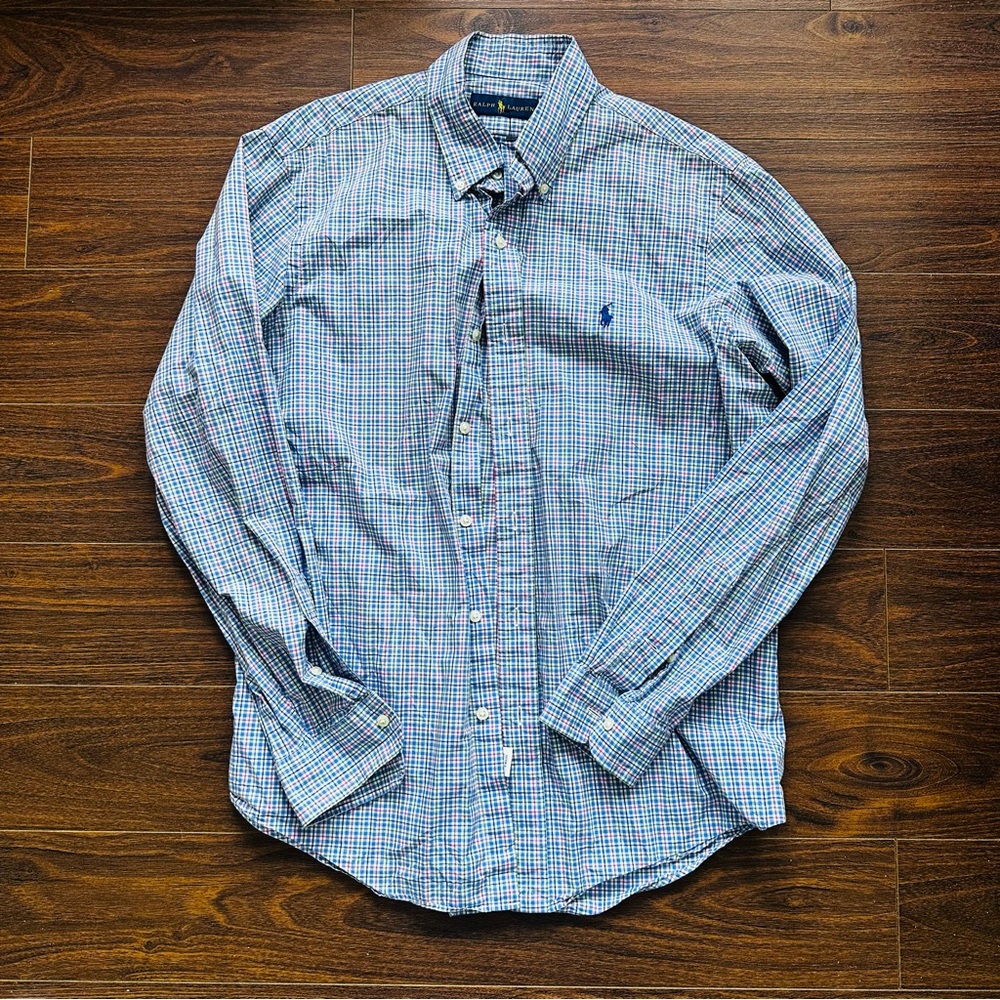 Ralph Lauren Blue Checkered Casual Button Down Shirt